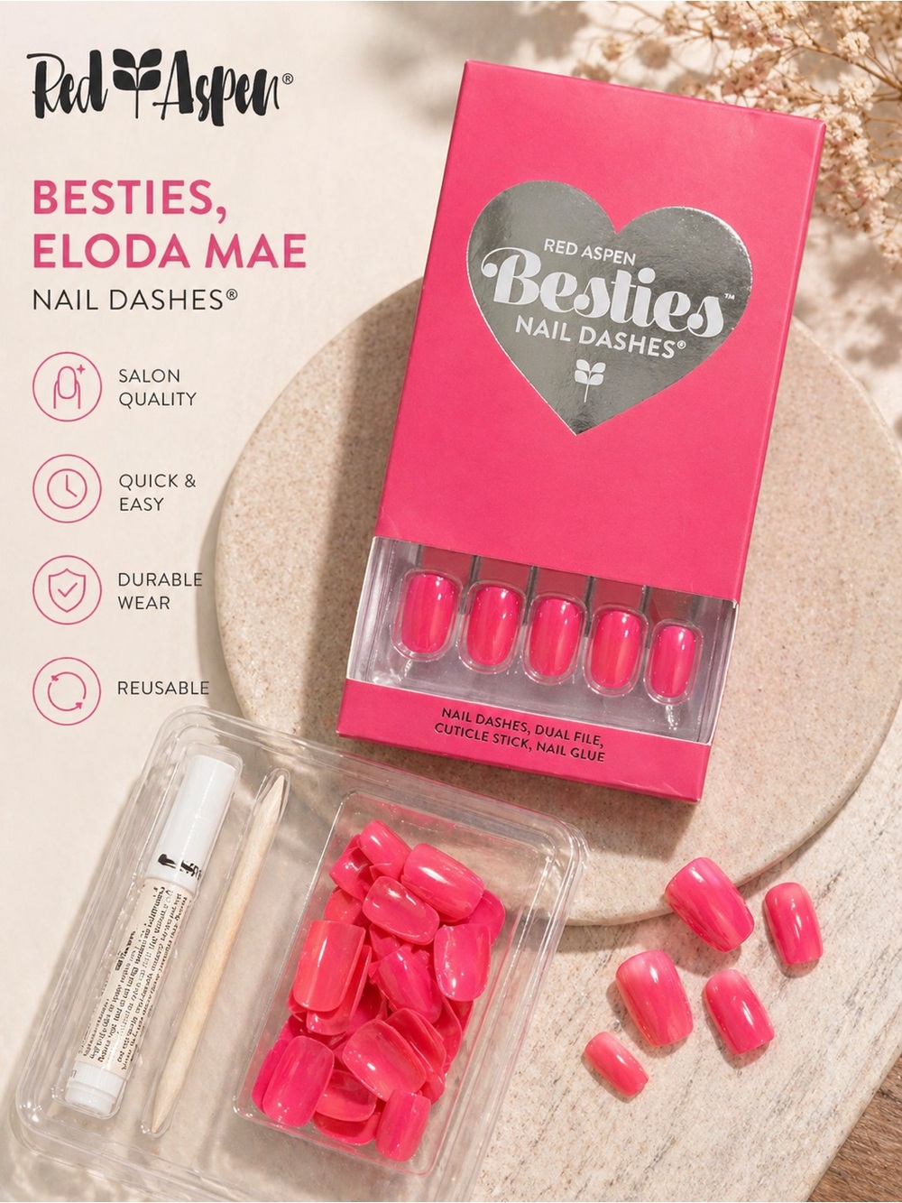 💖 Red Aspen Besties Nail Dashes “Eloda Mae” | Bright Pink Glossy | NIB